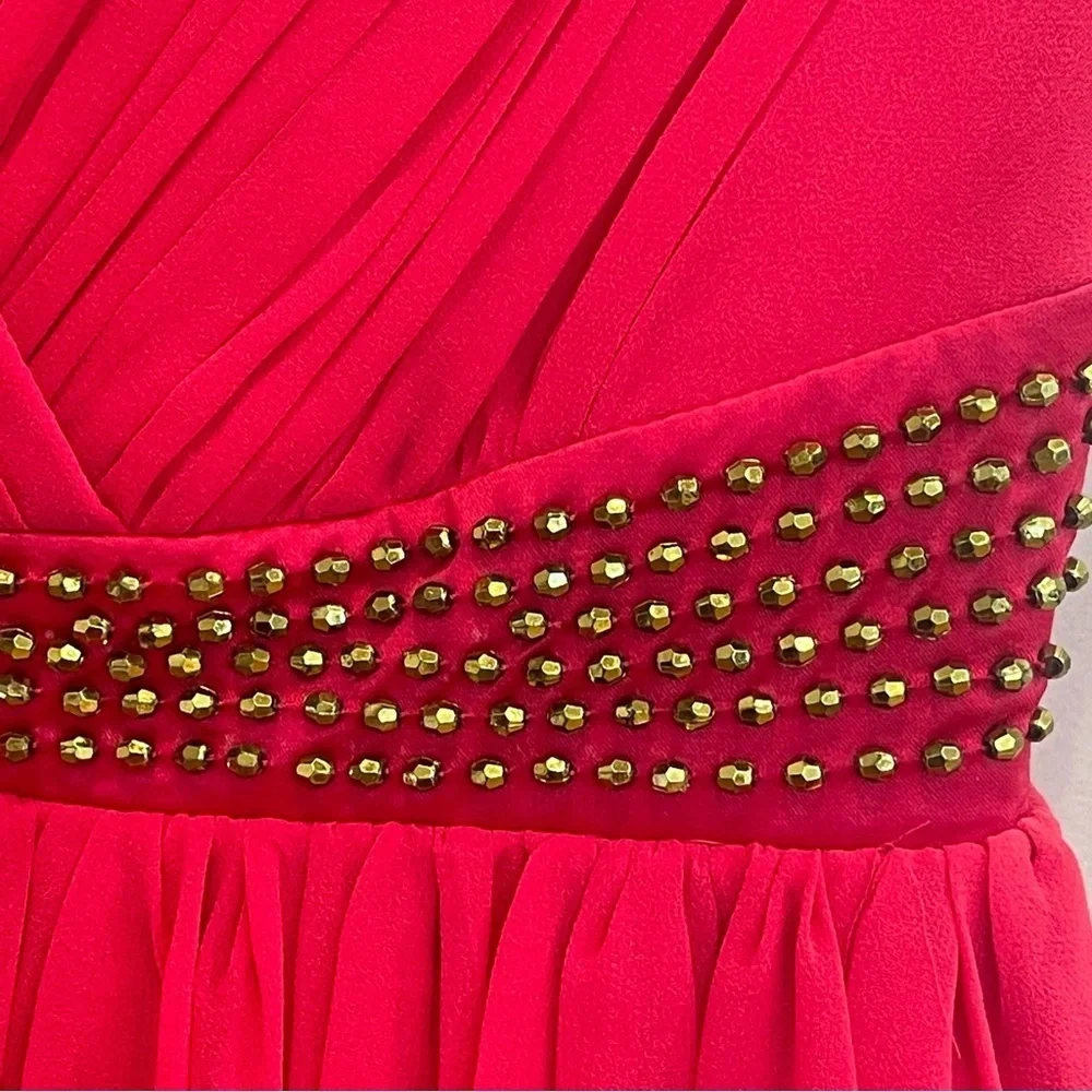 NWT Lipsy London Mini dress pink chiffon gold beaded studded prom